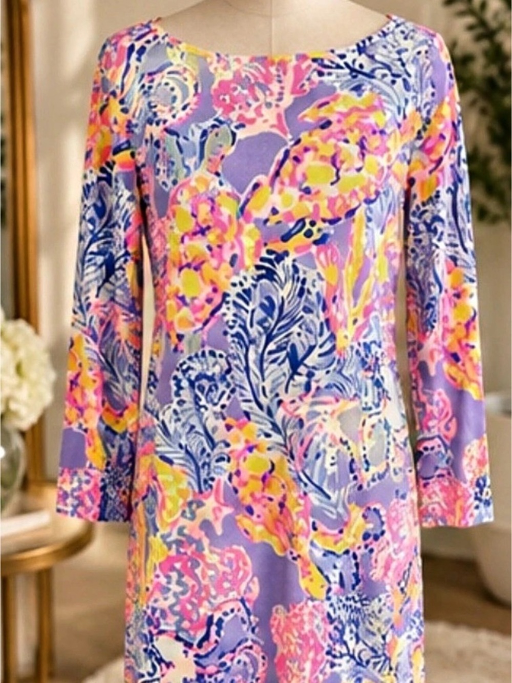 Lilly Pulitzer Hollee Dress Multi Fan Fare Pima Cotton Shift Size L